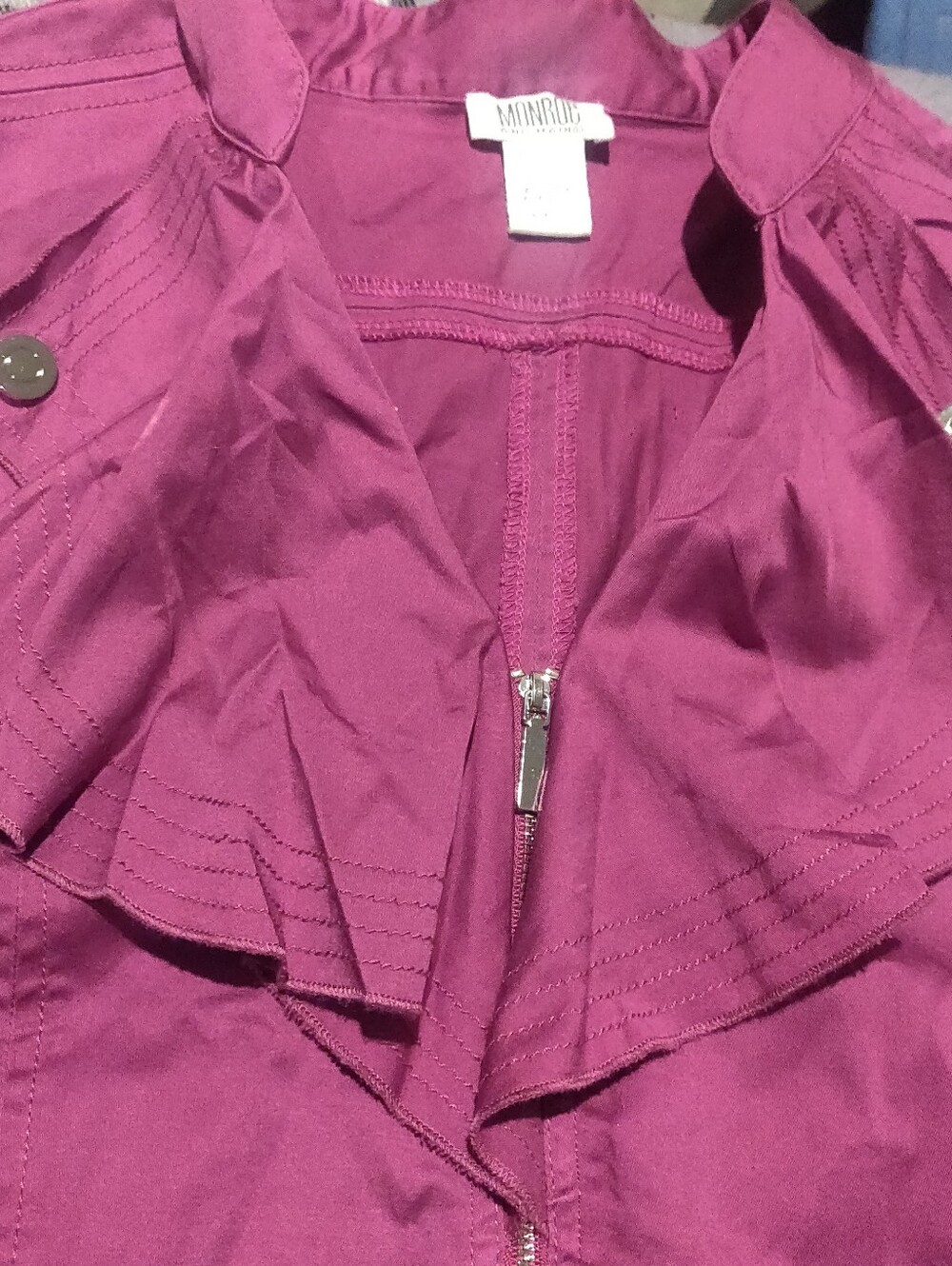 Women's Fuchsia Zip-Front Jacket Monroe And Main Cotton Spandex Size L Detailing - Picture 5 of 13